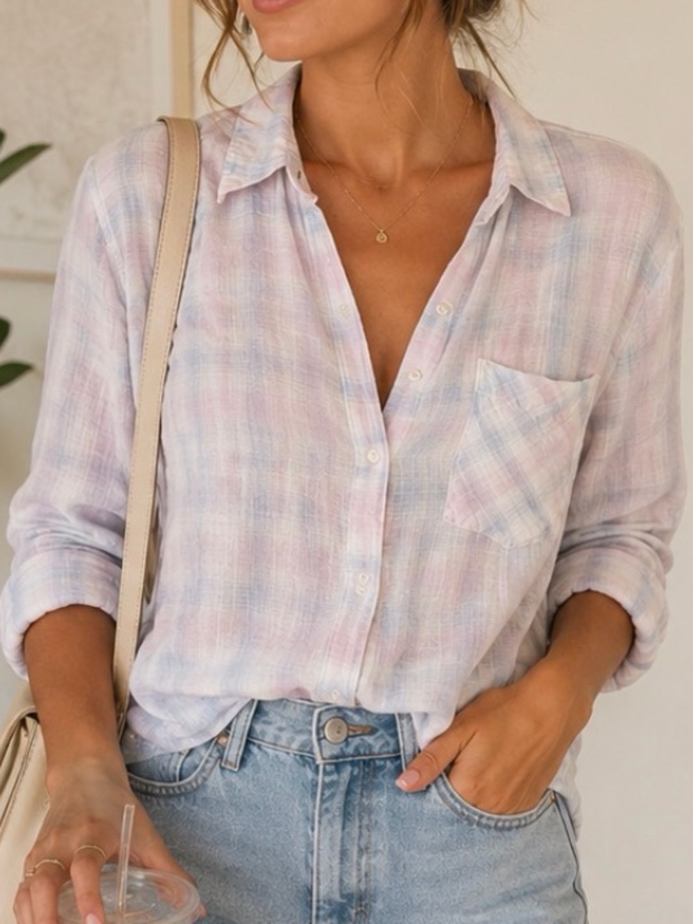 Rails - Pink & Blue Pastel Plaid Button Front Shirt | Size Small